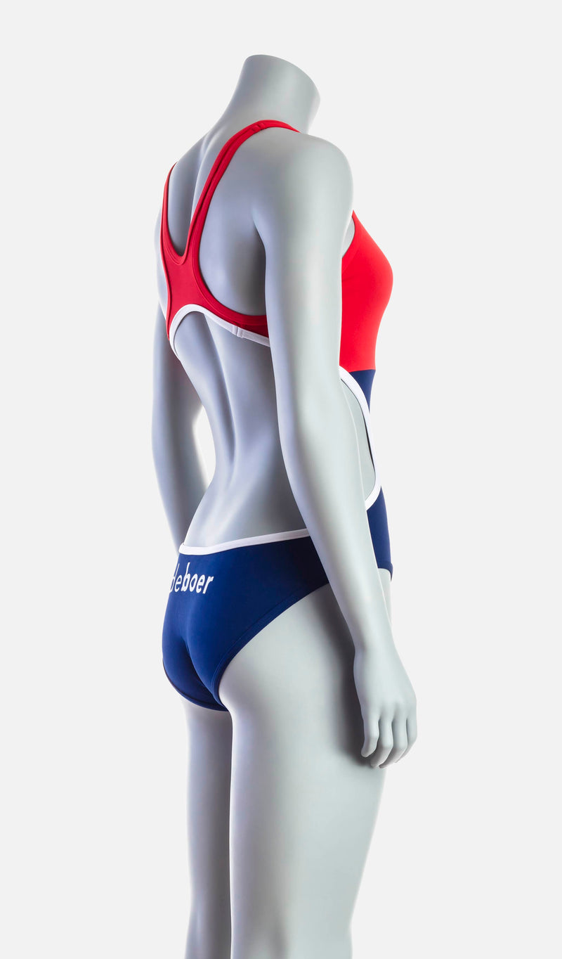 Women's Mid Swimsuit - Red & Navy - deboer wetsuits